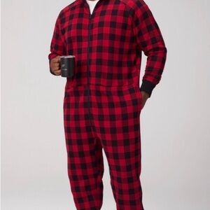 Fabletics Red and Black Plaid Men's Onesie FREE MATCHING HAT